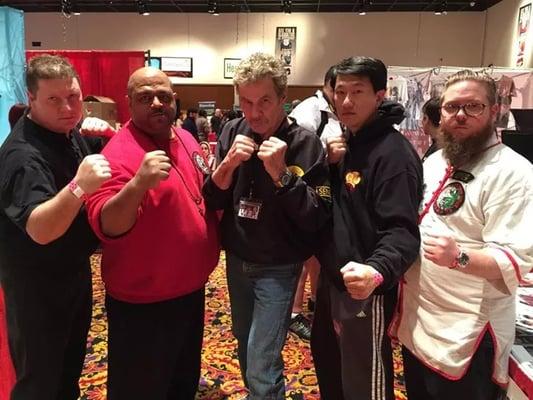 L to R: Mr. Stapleton, Master Noaks, Martin Kove (leader of Cobra Kai in Karate Kid movies), Grand Master Meng, Mr. O'Brien