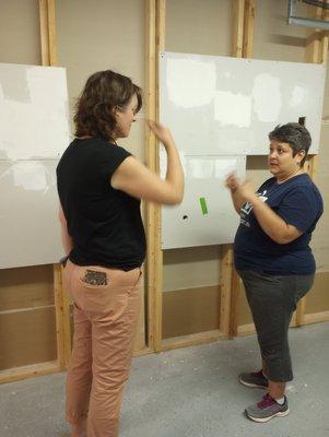 Mindy teaches drywall repair at Home Repair Lab