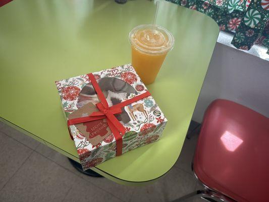 Holiday cookie set and fresh orange juice