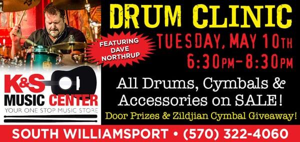 ATTENTION DRUMMERS!!! SAVE THE DATE!!! MAY 10, 2016 6:30 to 8:30 P.M. All Drums, Cymbals and Drum Accessories on Sale all Day Long!!!