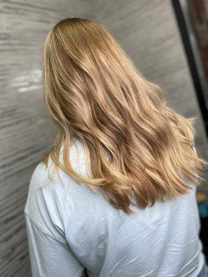 Strawberry blonde with soft blonde highlights by Gracie