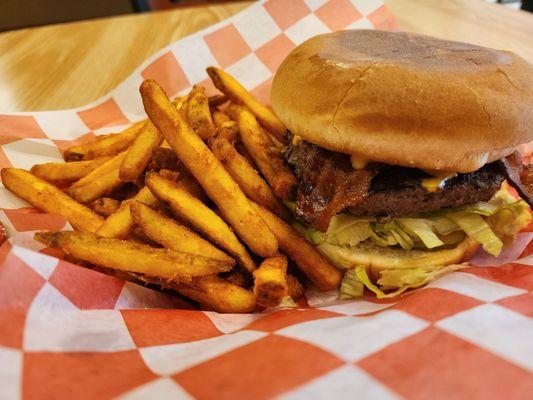 Bacon burger and fries