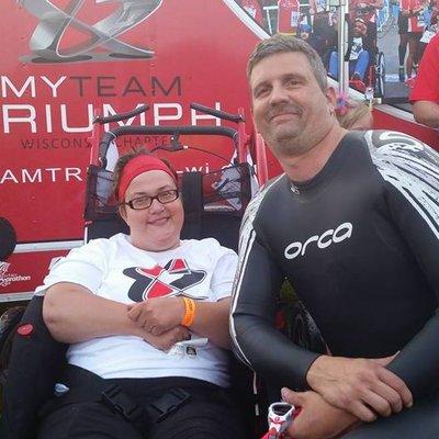 Challenge athletes pair with able athletes to race in Team Triumph!  Looking good in your suit Dallas!