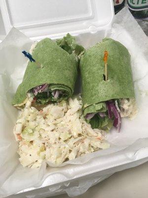 Chicken salad wrap with Cole slaw