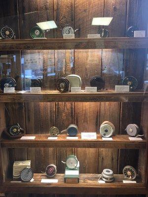 Display of fly reels with dates