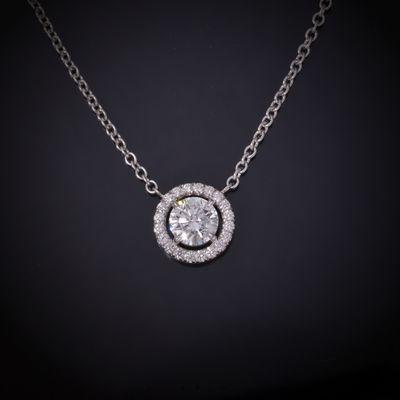 Diamond Halo Pendant in 14K White Gold with 1.16 Carat Round Brilliant GIA Certified Natural Diamond. Available with diamond of your choice.