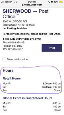 Sherwood post office hours of operation