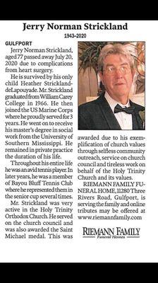 OFFICIAL OBITUARY WRITTEN BY DAUGHTER