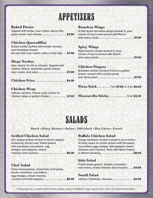 Gambler's Refuge Cafe Menu