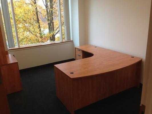 Executive L-shaped office desk.