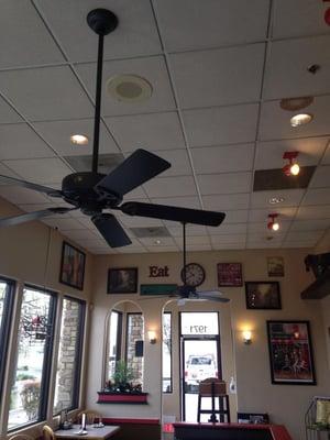 Working at Strings Cafe in Visalia on installation of fans