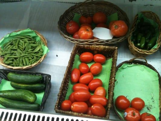 peas, cukes, tomatoes, jalapeños