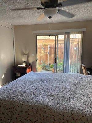 Large closet space and plenty of room for end tables.