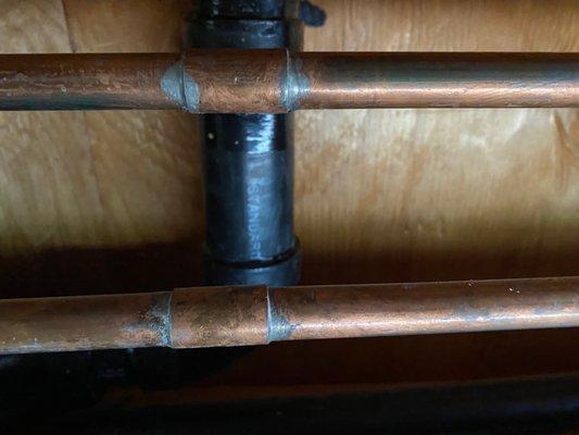 Grey joints are acidic flux residue which a good plumber would clean off 100 percent during installation.