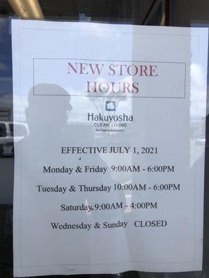 Hours note weds closed