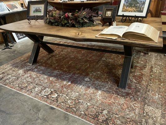 Oak Live edge custom dining table with metal legs