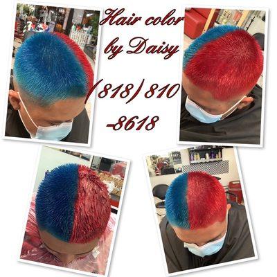 Hair cut and color  Blue and Red