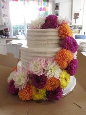 3 Tier Wedding Cake with fresh flowers