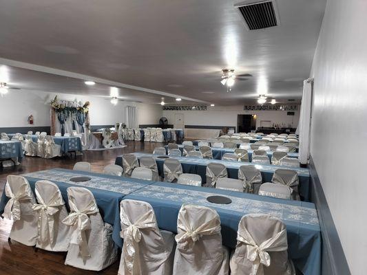 Main hall decorated for a wedding