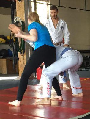 Standing straight elbow lock off of the single-handed choke (with or without punches).