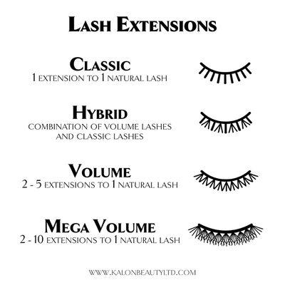 Types of lash extensions offered.