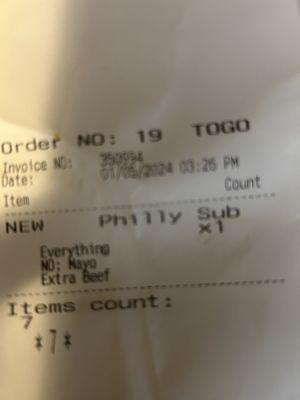 Receipt showing I was charged for double meat