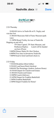 This is the itinerary and the only thing they didn't do was Franklin. Because, Frankly, they were out of money and I was out of patience.