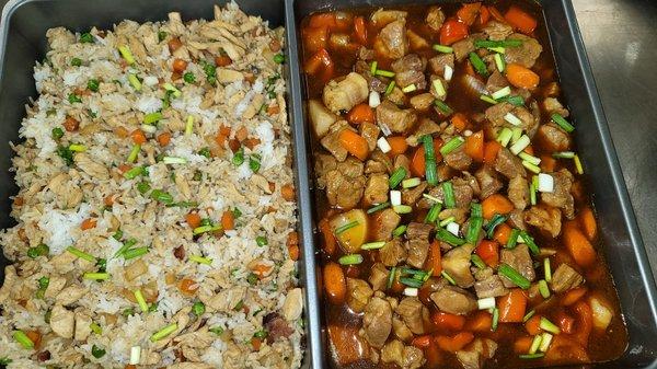 Chicken fried rice and sweet and sour pork