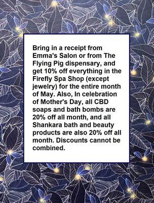 May 2019 sale at The Firefly Spa Shop.