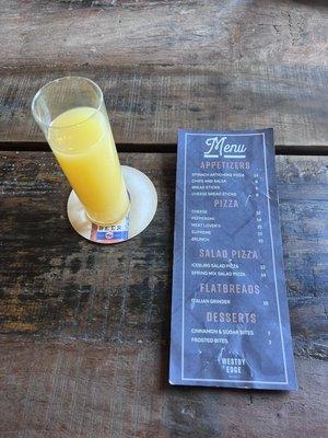 Mimosa and menu