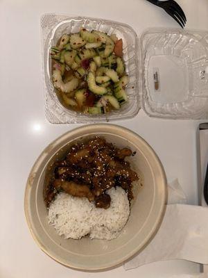 Cucumber Salad and Sesame Chicken