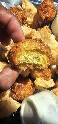 hushpuppy (catfish bites, tarter sauce) packaged to go