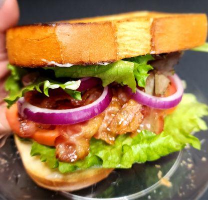 Bacon in a Blanket: Bacon, Lettuce, Tomato, and Mayo on Sourdough.