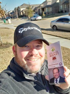 Working the local neighborhood with door hangers.