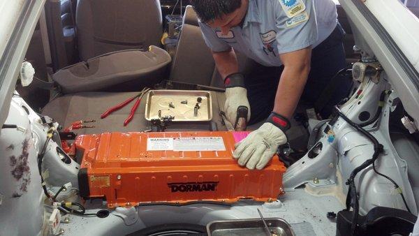 Here we are installing a replacement Hybrid battery in a Prius