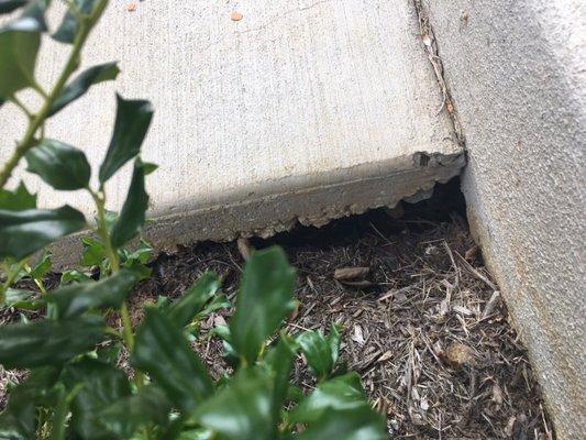 Gap under sinking sidewalk.