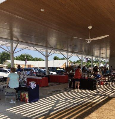 Farmers market in session on a Saturday.