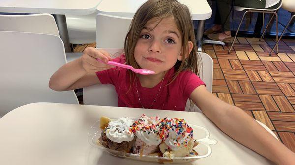 Little j and her banana split.