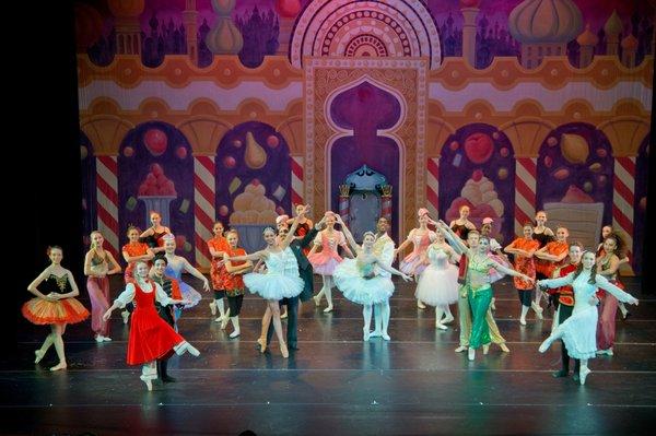 Dancers performing in RDT's Nutcracker at Miller Symphony Hall.