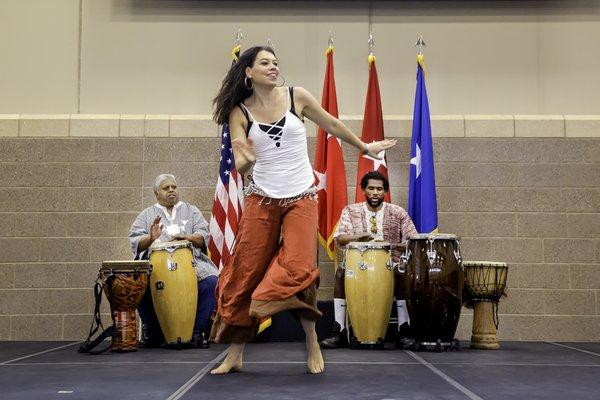 GDT at National Guard Diversity Day with Samba teacher Theresa Stevens  perforning accompanied by GDT percussionists