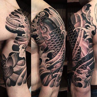 Black Koi Half sleeve Japanese tattoo by George Bardadim