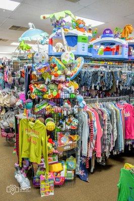 Infant and baby toys and clothes.