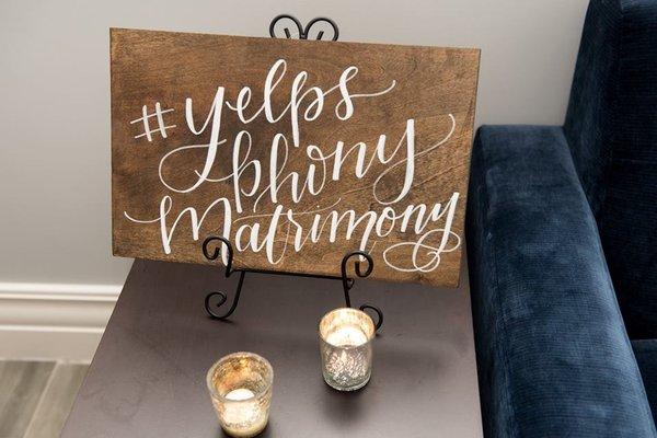 Stationery, signs, and calligraphy at Yelp's Phony Matrimony!