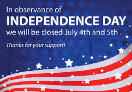 Taylor Mail Center will be closed for Independence Day July 4th & 5th. Thank you for your support!