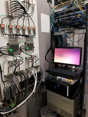 DIRECTV residential experience server and distribution board in a hotel.