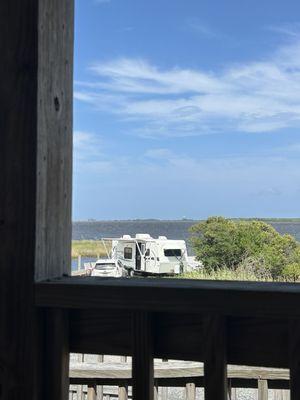 View from picnic table on porch