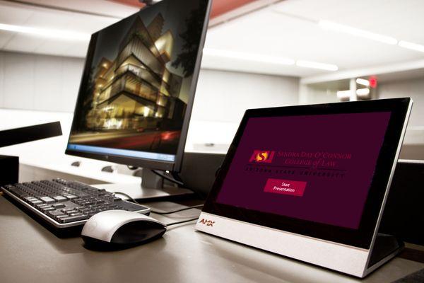 A close up shot of one of the lecterns at the new ASU Beus School of Law in downtown Phoenix.