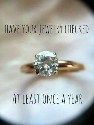 Have your jewelry checked at least once a year, checking your jewelry is always free at Nature's Jewelry. All repairs done in house.