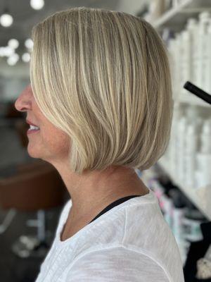 Grey blending with highlights and bob haircut