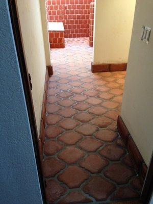 Saltillo floor with Mexican Glazed Tile on the Shower Walls